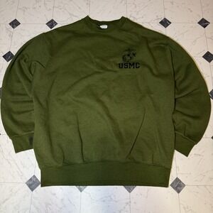 USMC Olive Green Crewneck Sweatshirt Men's Large Vintage Military USA Made